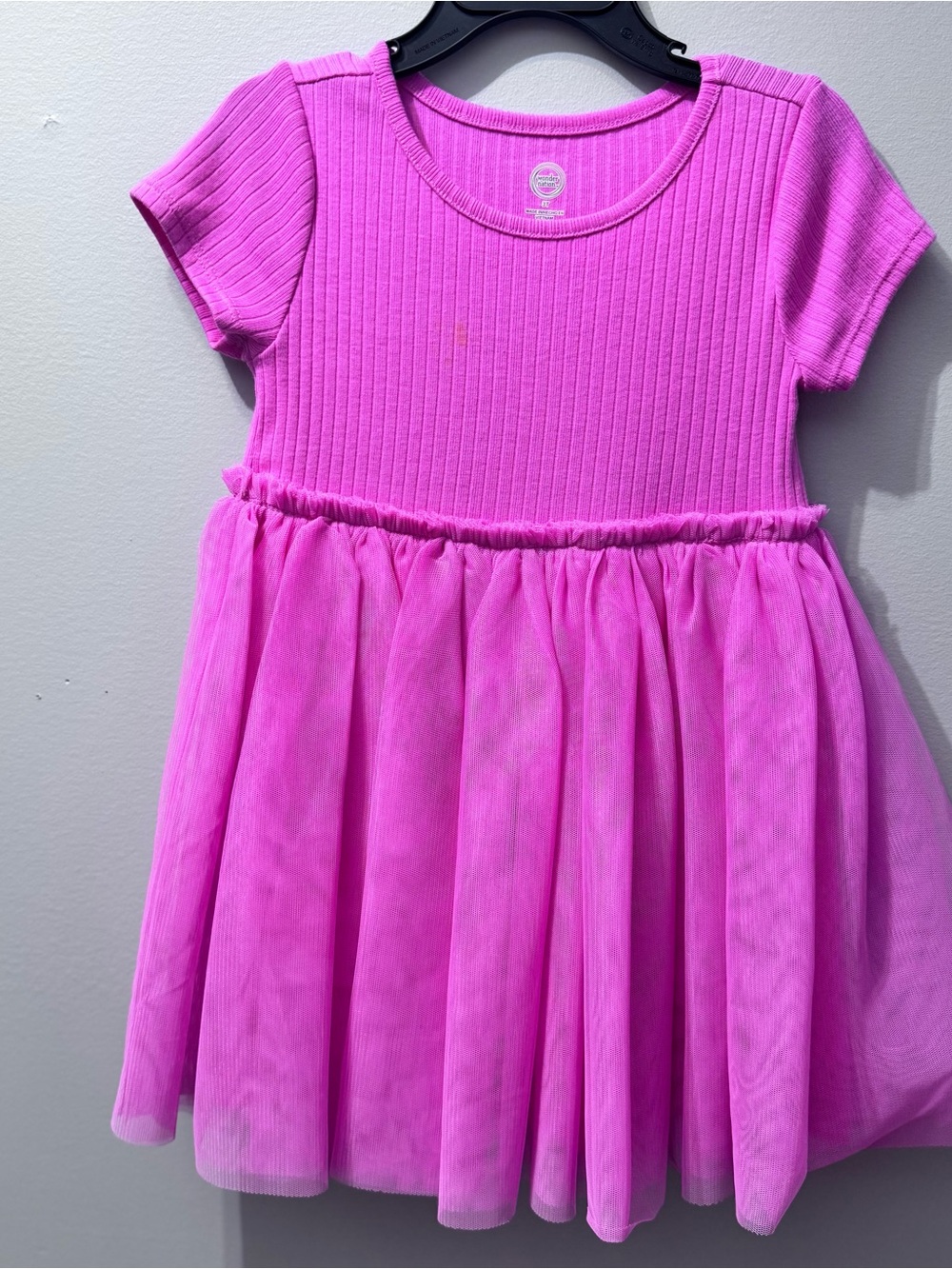 Wonder Nation Girls' Bright Pink Short Sleeve Tulle Dress, Size 3T